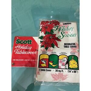 Lot 2 NOS Erving Scott Holiday Decorator Table Cover 54" X 96" 54"x88"